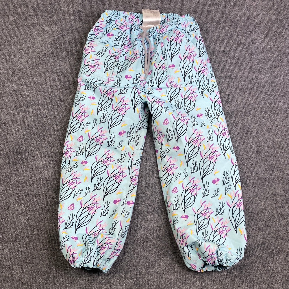 Jan & Jul Twinklebelle Fleece Lined Rain Pants 5T Blue Bird Floral Outdoor Play